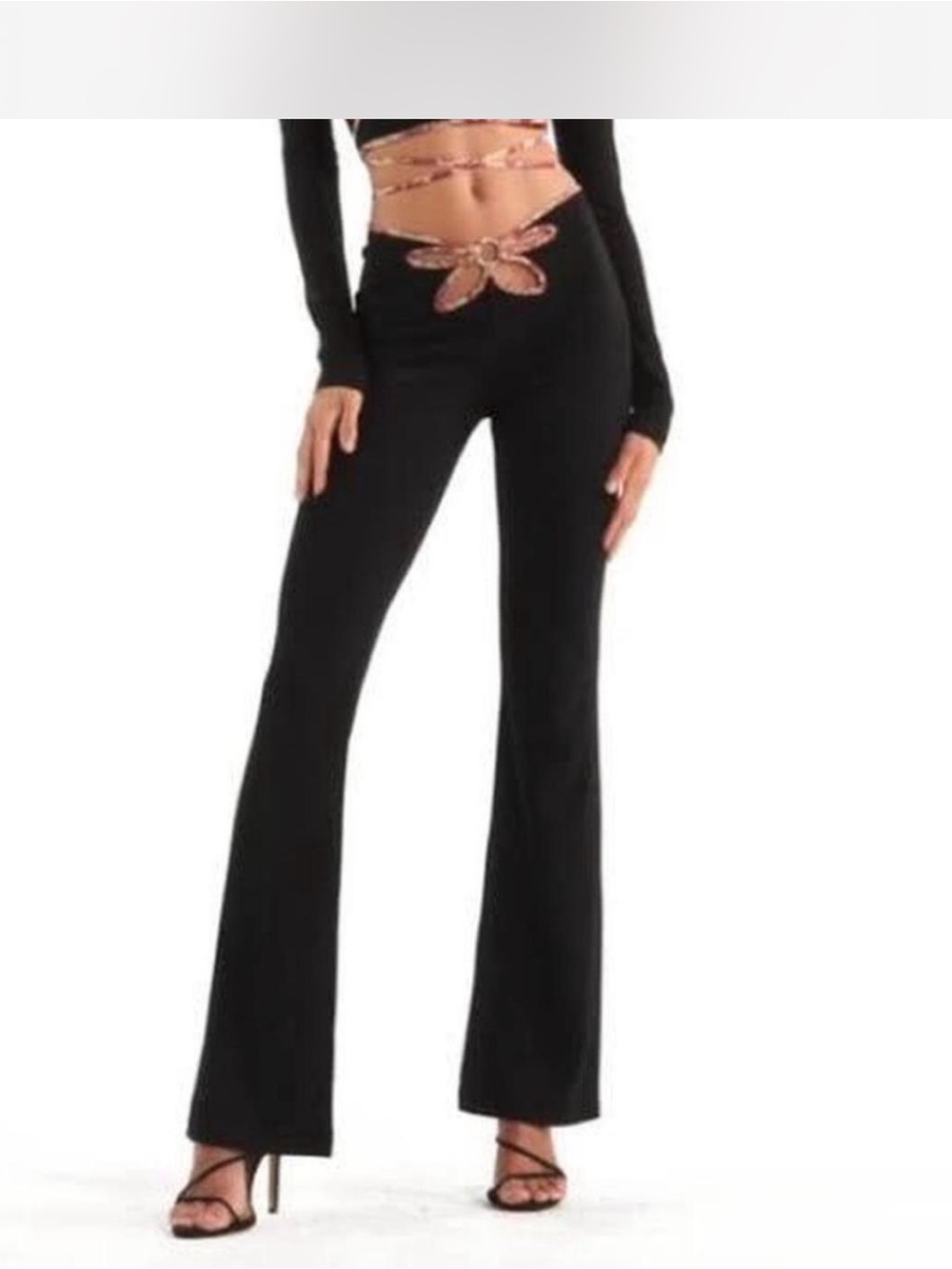 I am Gia Black Floral Cutout Renalee Flare Pants XS